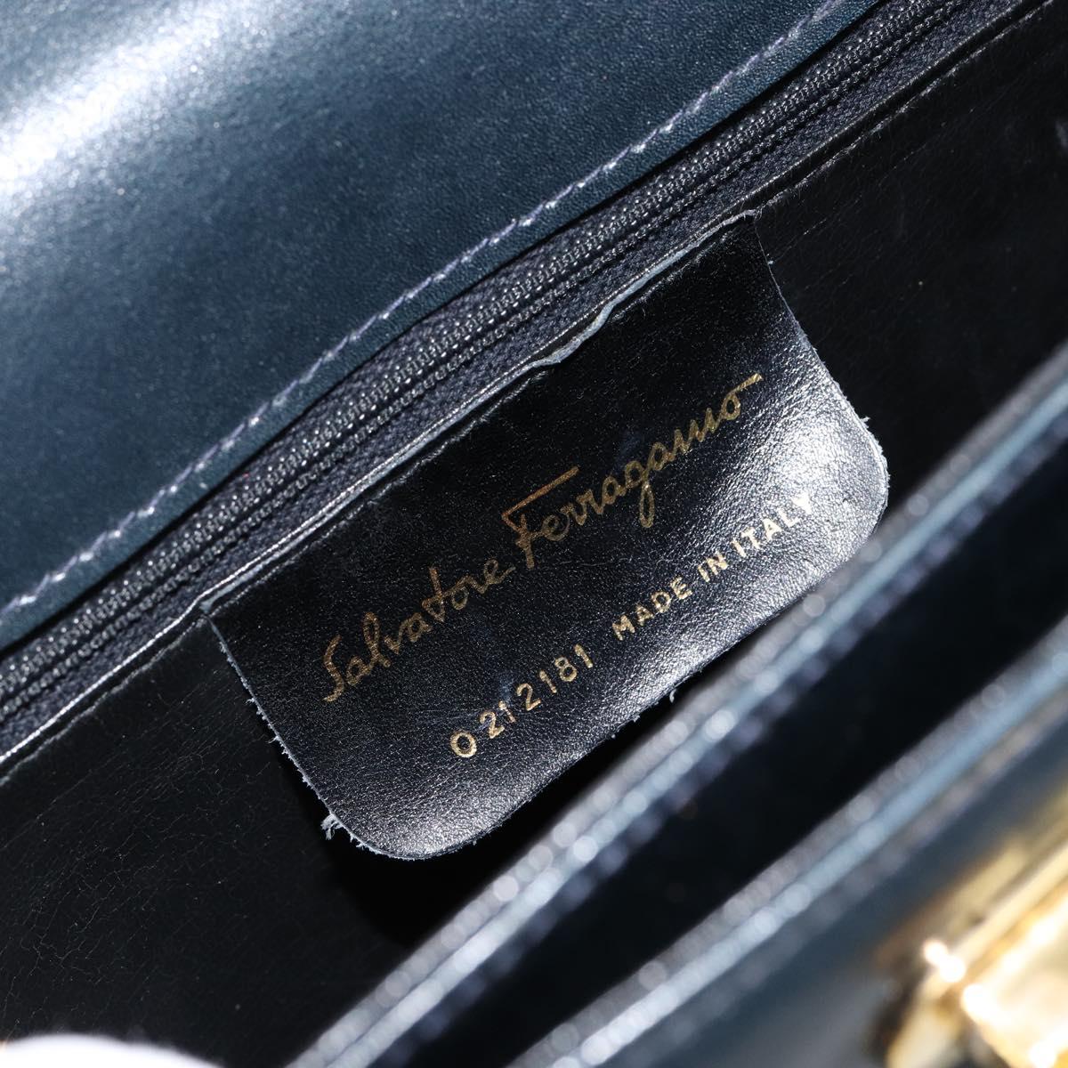 Salvatore Ferragamo Gancini Hand Bag Leather 2way Navy Gold Auth 147081