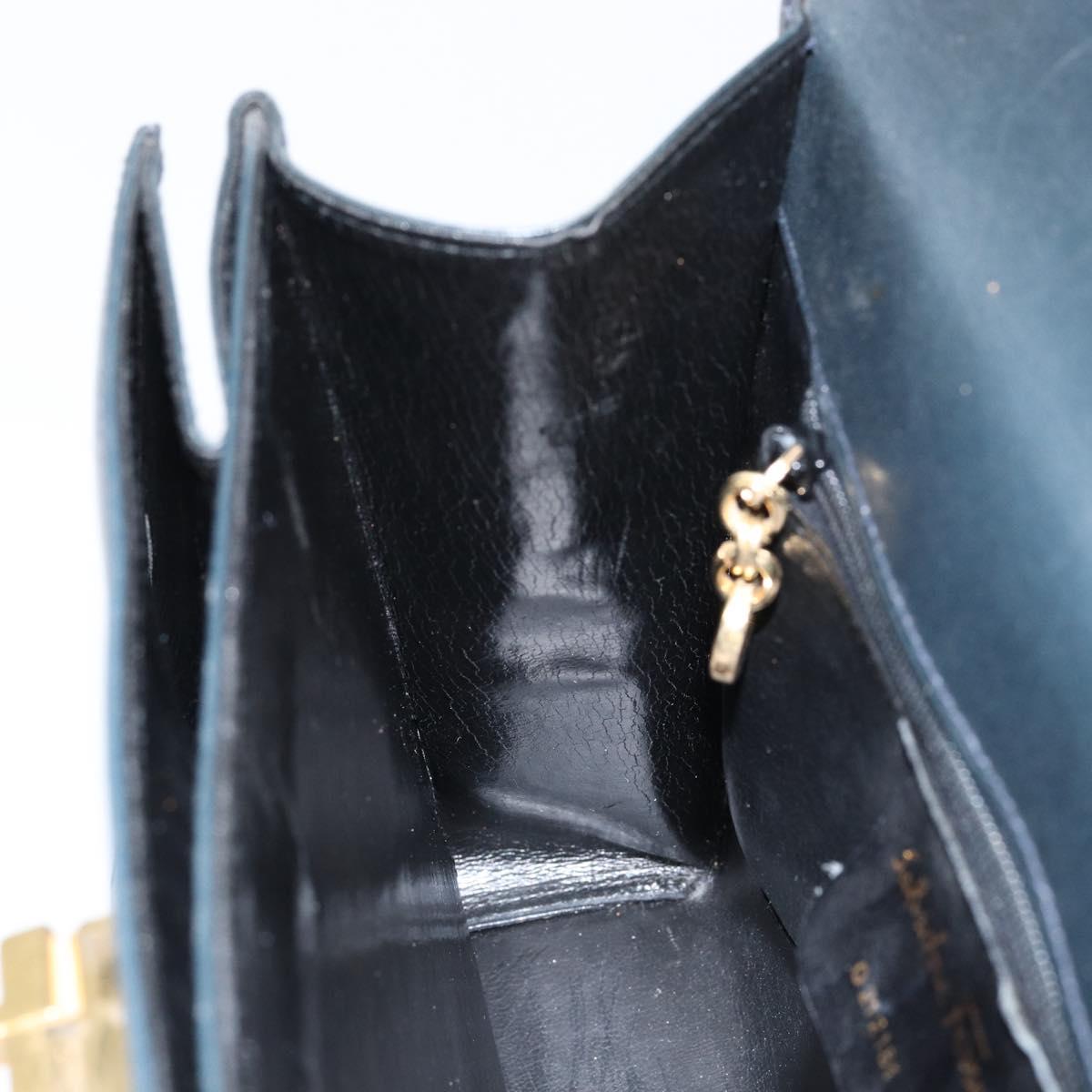 Salvatore Ferragamo Gancini Hand Bag Leather 2way Navy Gold Auth 147081