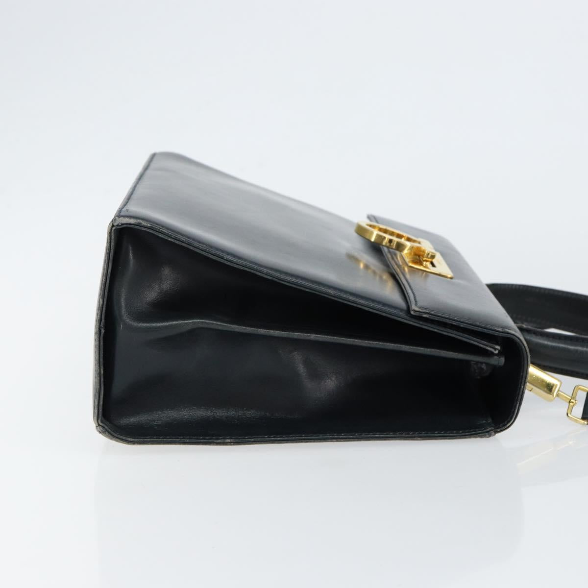 Salvatore Ferragamo Gancini Hand Bag Leather 2way Navy Gold Auth 147081