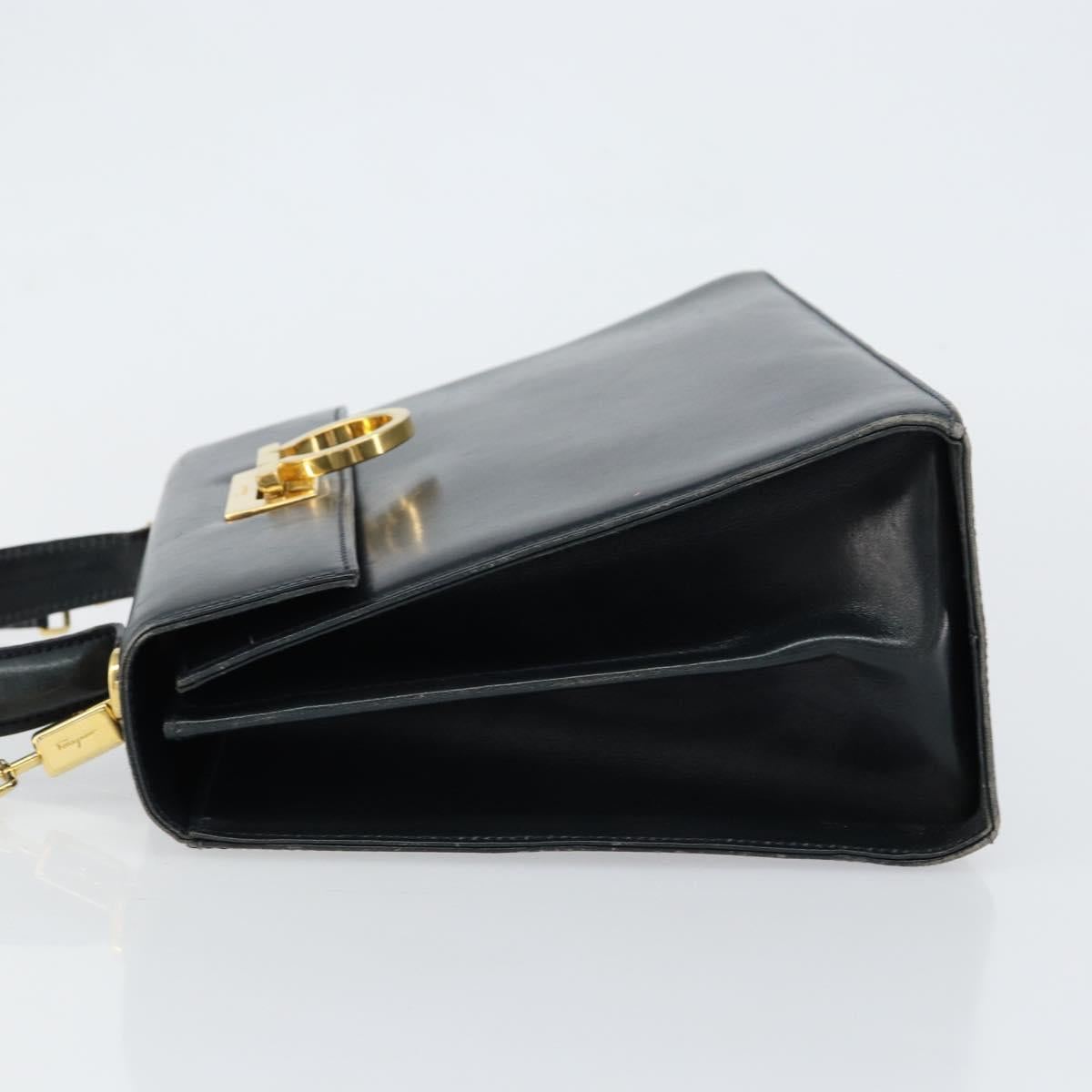 Salvatore Ferragamo Gancini Hand Bag Leather 2way Navy Gold Auth 147081