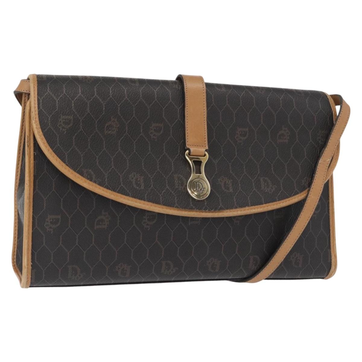 Christian Dior Honeycomb Canvas Shoulder Bag PVC Black Gold Auth 147083