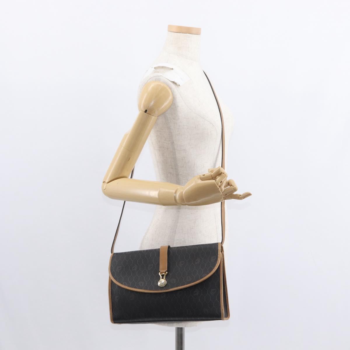 Christian Dior Honeycomb Canvas Shoulder Bag PVC Black Gold Auth 147083