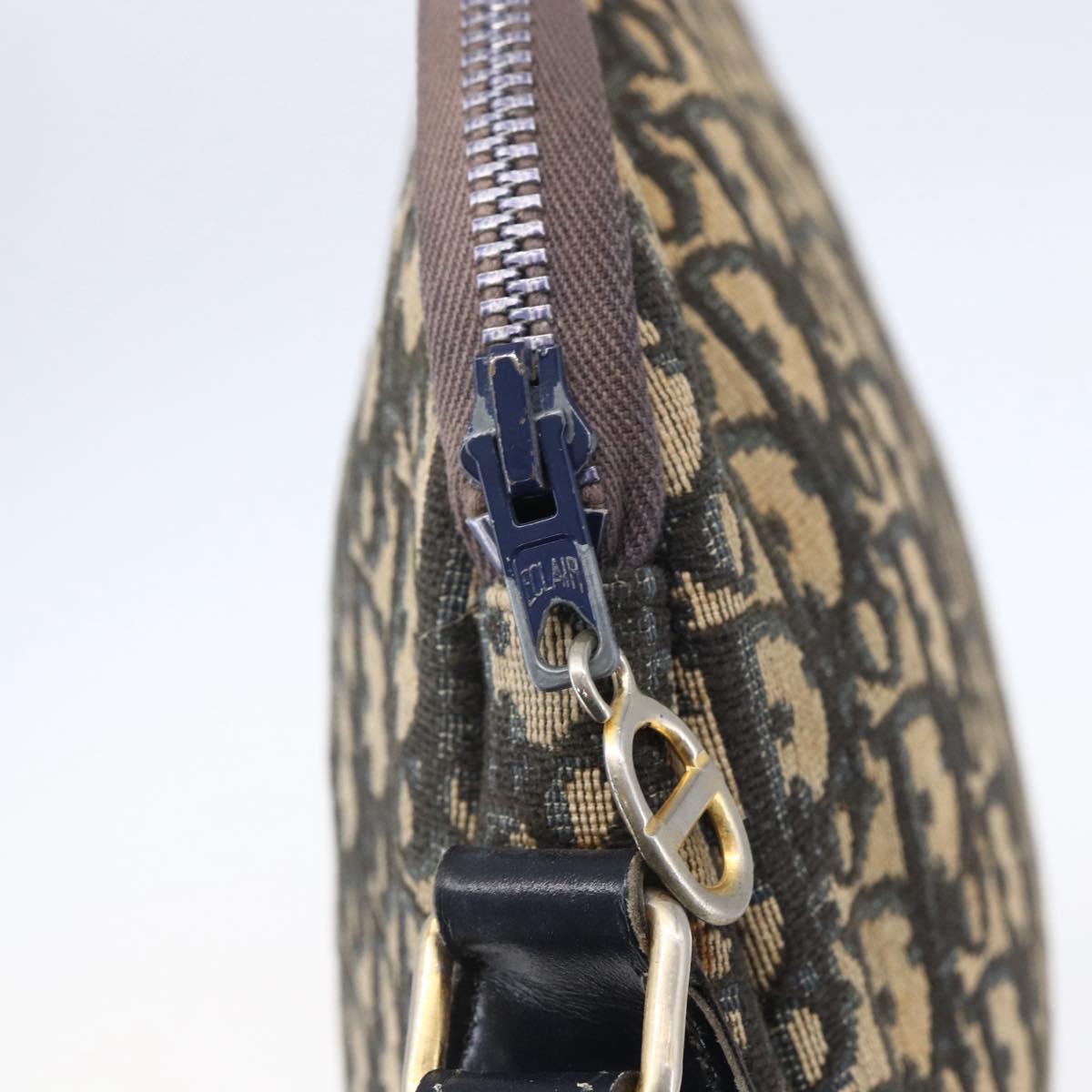 Christian Dior Trotter Canvas Shoulder Bag Navy Gold Auth 147085