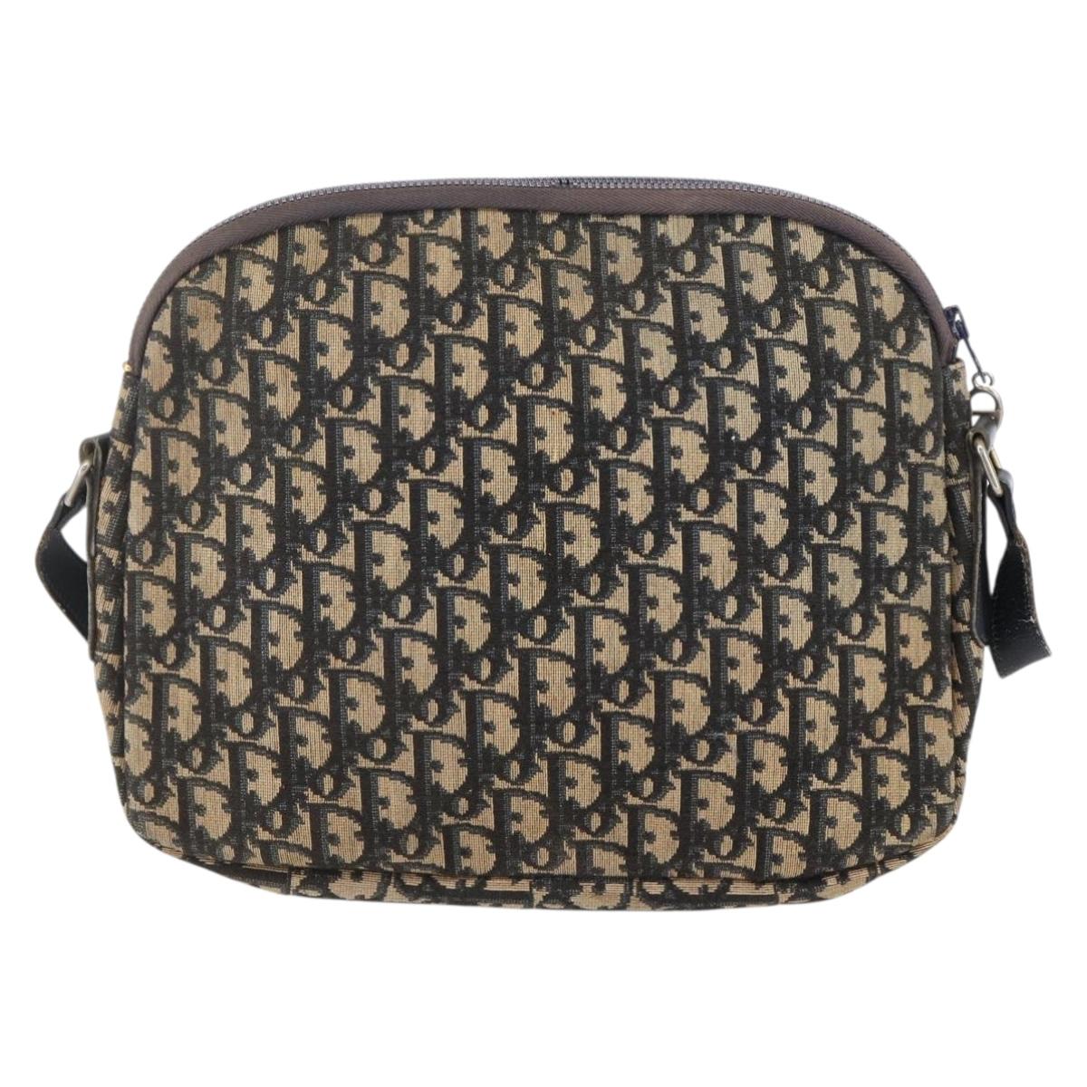 Christian Dior Trotter Canvas Shoulder Bag Navy Gold Auth 147085