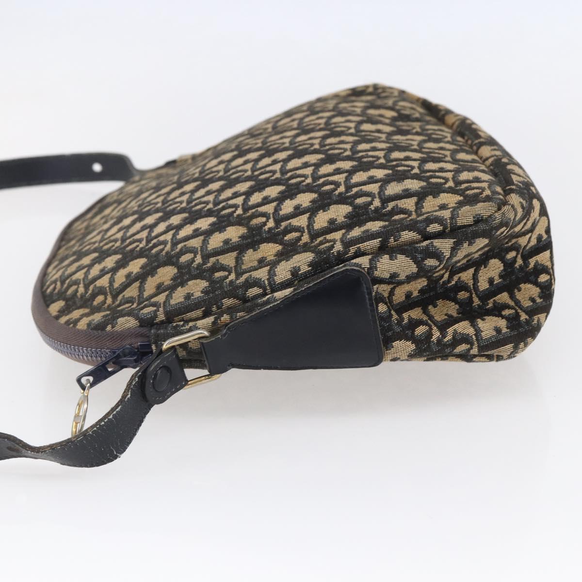 Christian Dior Trotter Canvas Shoulder Bag Navy Gold Auth 147085