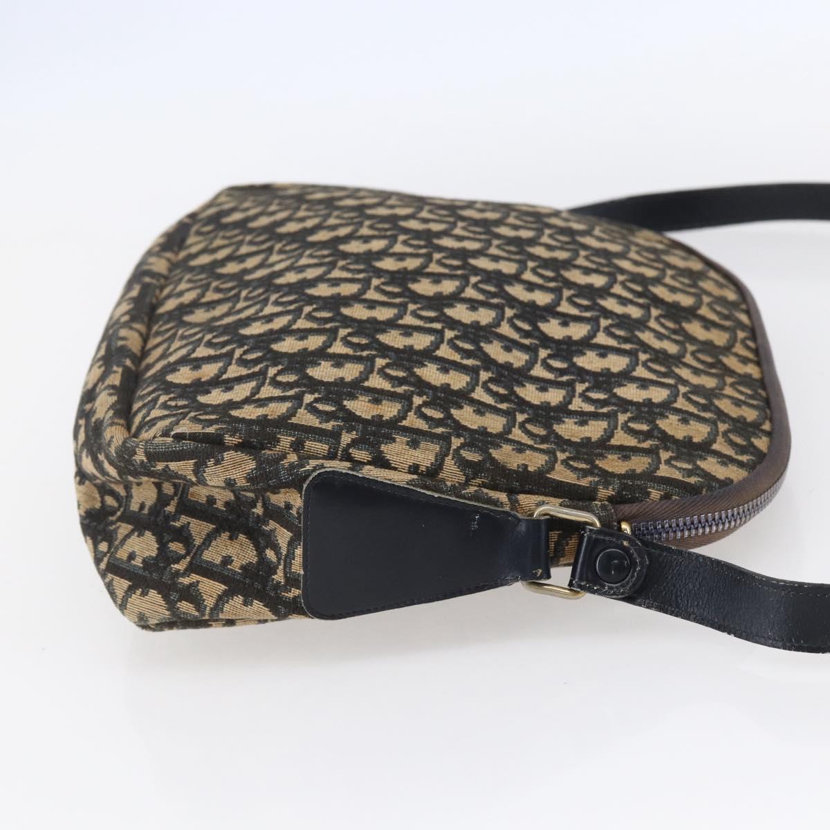 Christian Dior Trotter Canvas Shoulder Bag Navy Gold Auth 147085