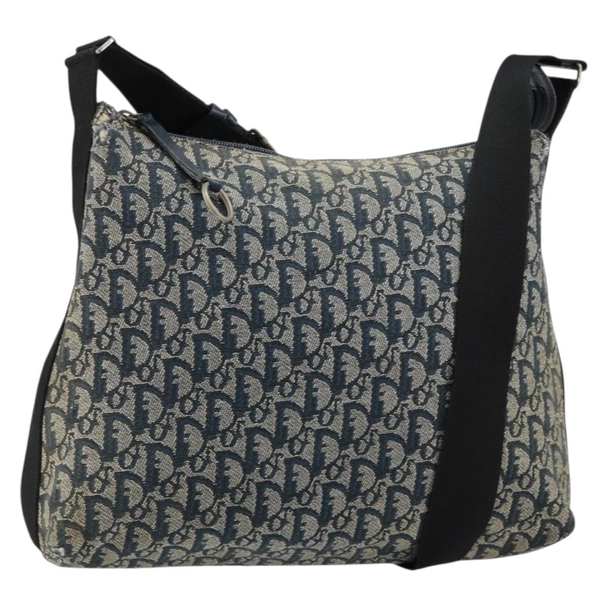 Christian Dior Trotter Canvas Shoulder Bag Navy Silver Auth 147086