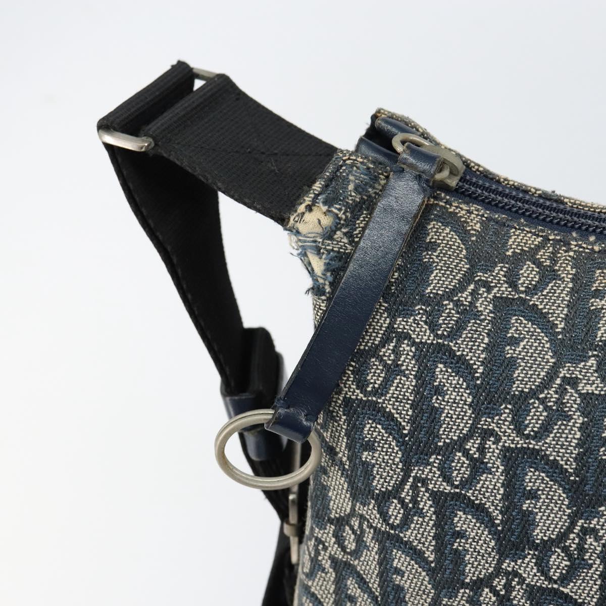 Christian Dior Trotter Canvas Shoulder Bag Navy Silver Auth 147086