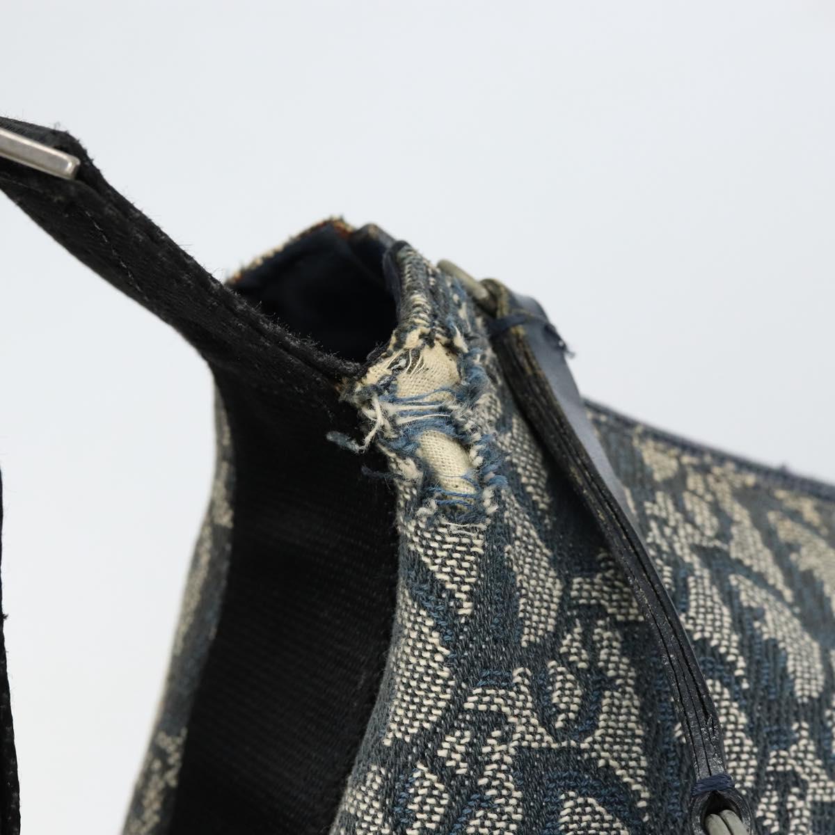 Christian Dior Trotter Canvas Shoulder Bag Navy Silver Auth 147086