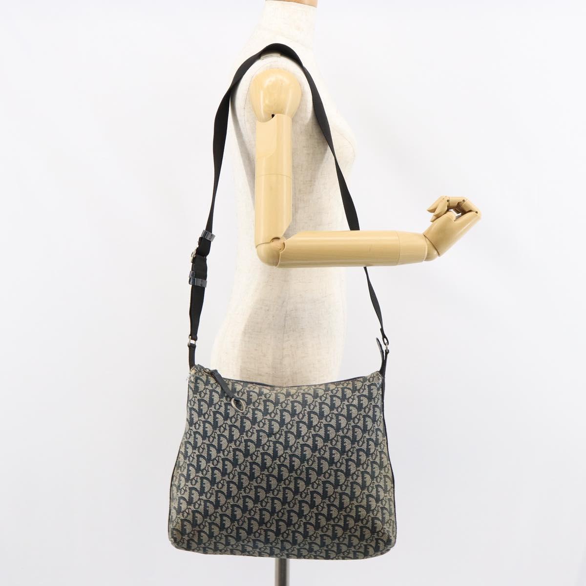 Christian Dior Trotter Canvas Shoulder Bag Navy Silver Auth 147086