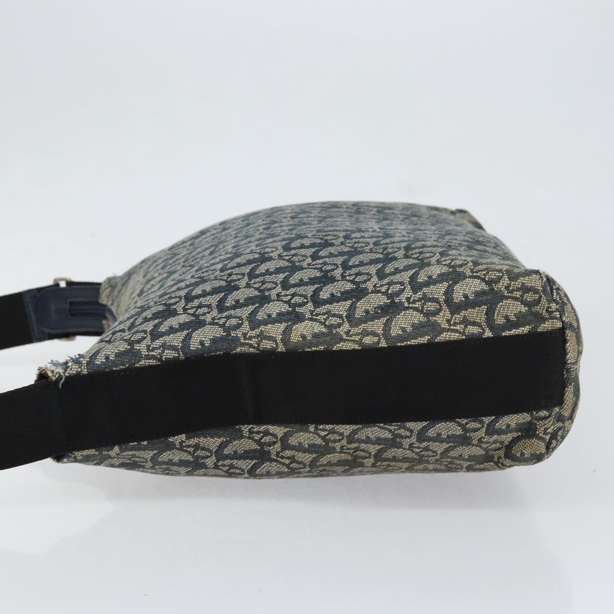 Christian Dior Trotter Canvas Shoulder Bag Navy Silver Auth 147086