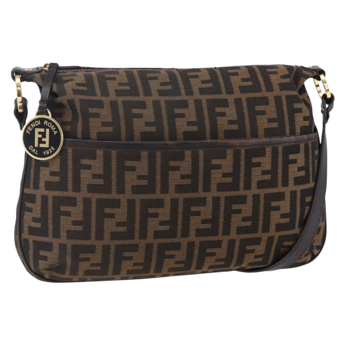 FENDI Zucca Canvas Mamma Baguette Shoulder Bag Black Brown gold Auth 147087