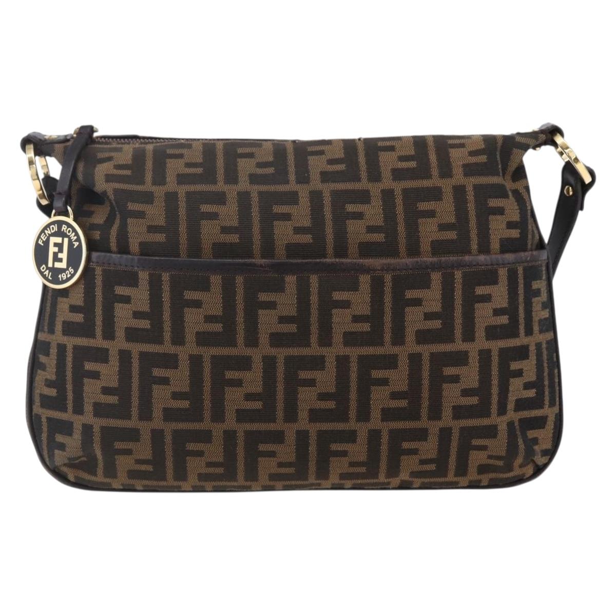 FENDI Zucca Canvas Mamma Baguette Shoulder Bag Black Brown gold Auth 147087