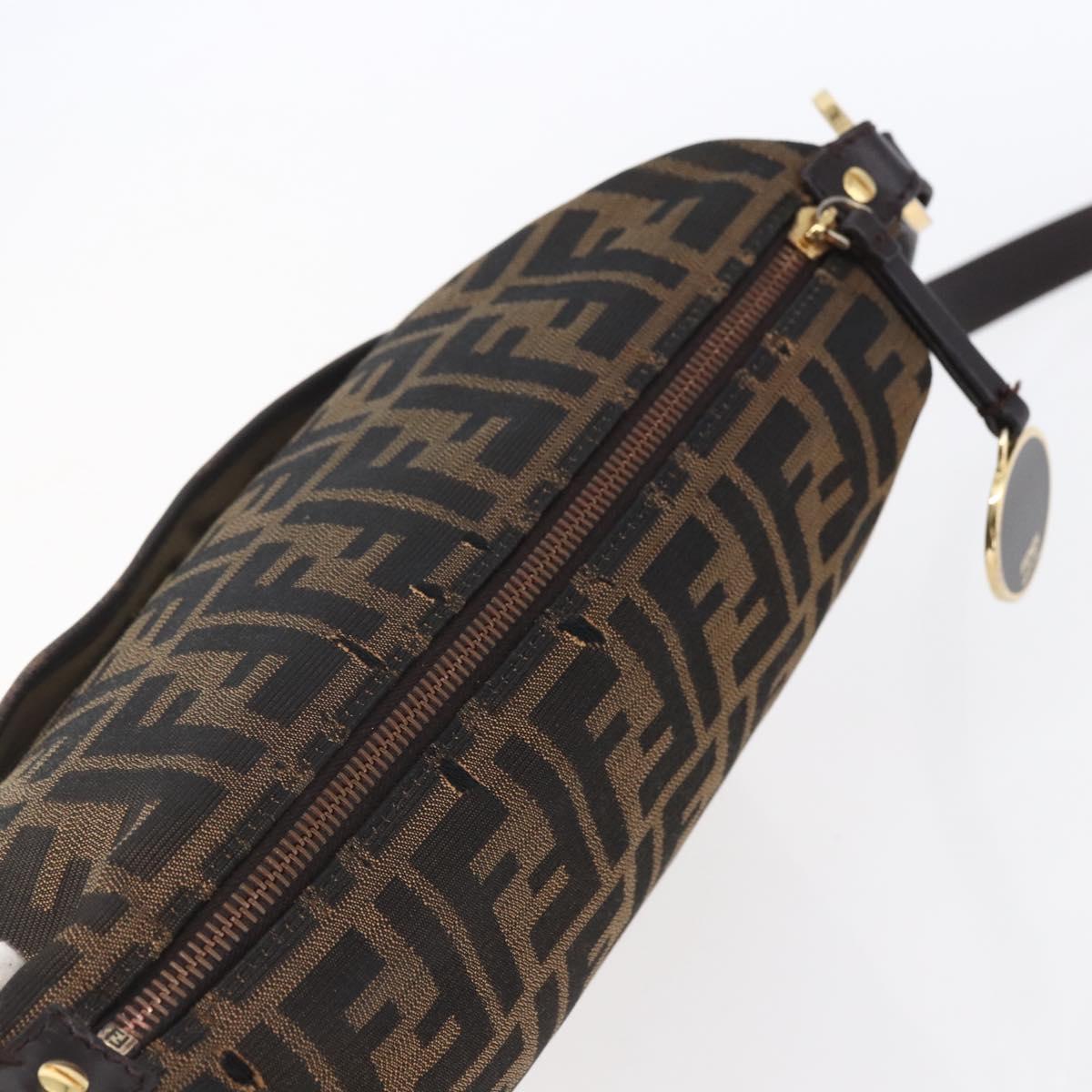 FENDI Zucca Canvas Mamma Baguette Shoulder Bag Black Brown gold Auth 147087