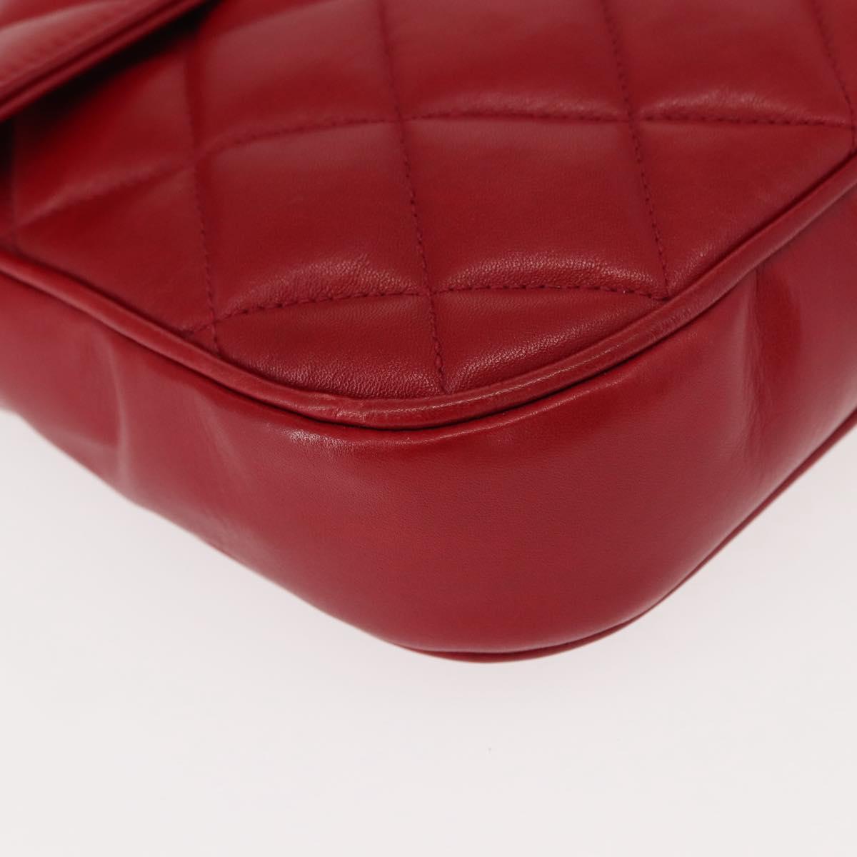 CHANEL Matelasse Chain Shoulder Bag Lamb Skin Red Gold CC Auth 147088