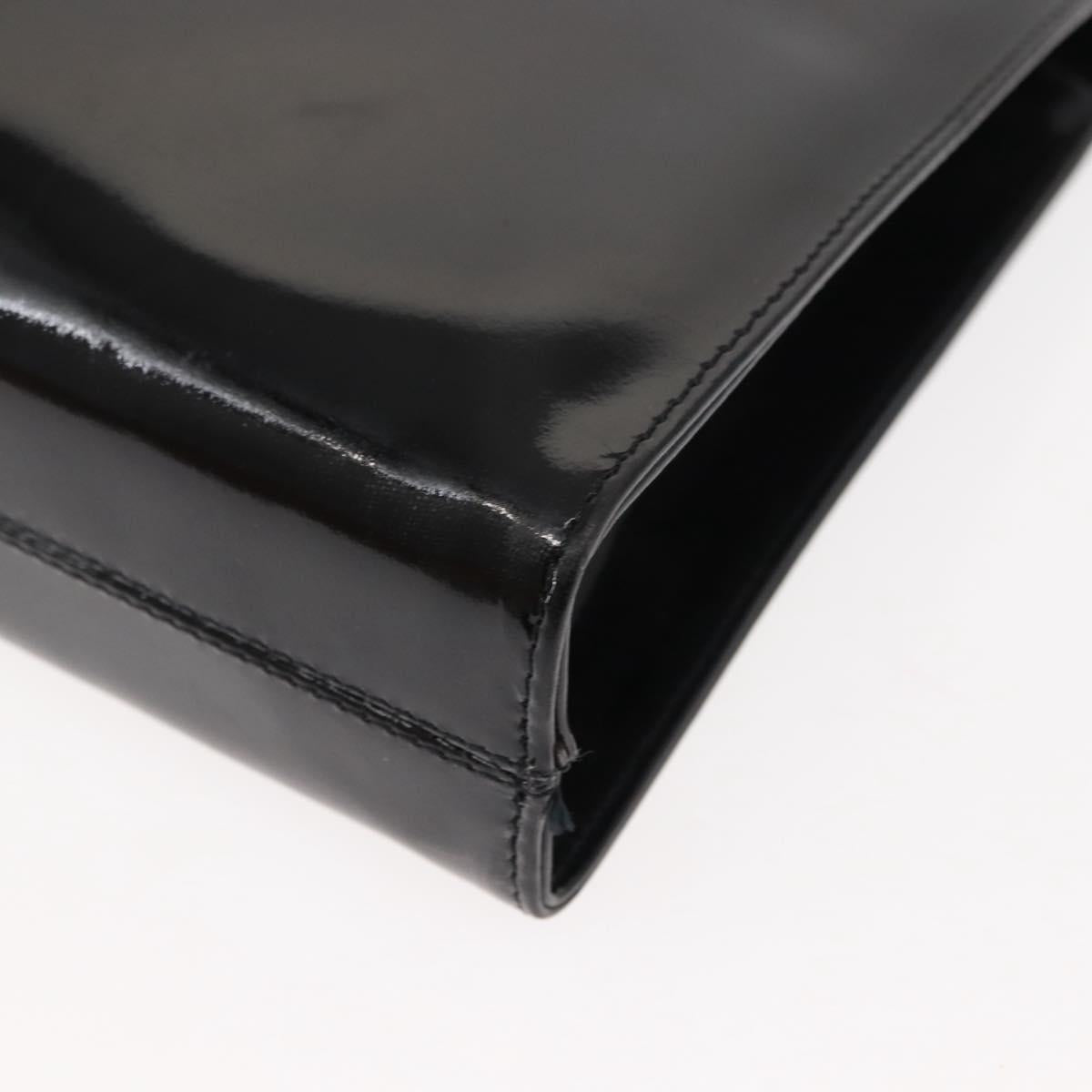 Salvatore Ferragamo Chain Gancini Shoulder Bag Enamel Black Gold Auth 147138