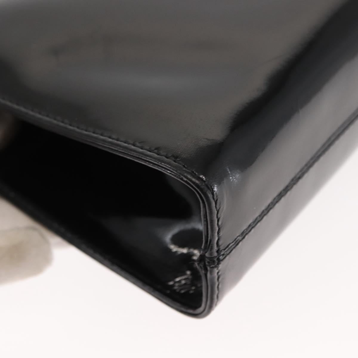 Salvatore Ferragamo Chain Gancini Shoulder Bag Enamel Black Gold Auth 147138