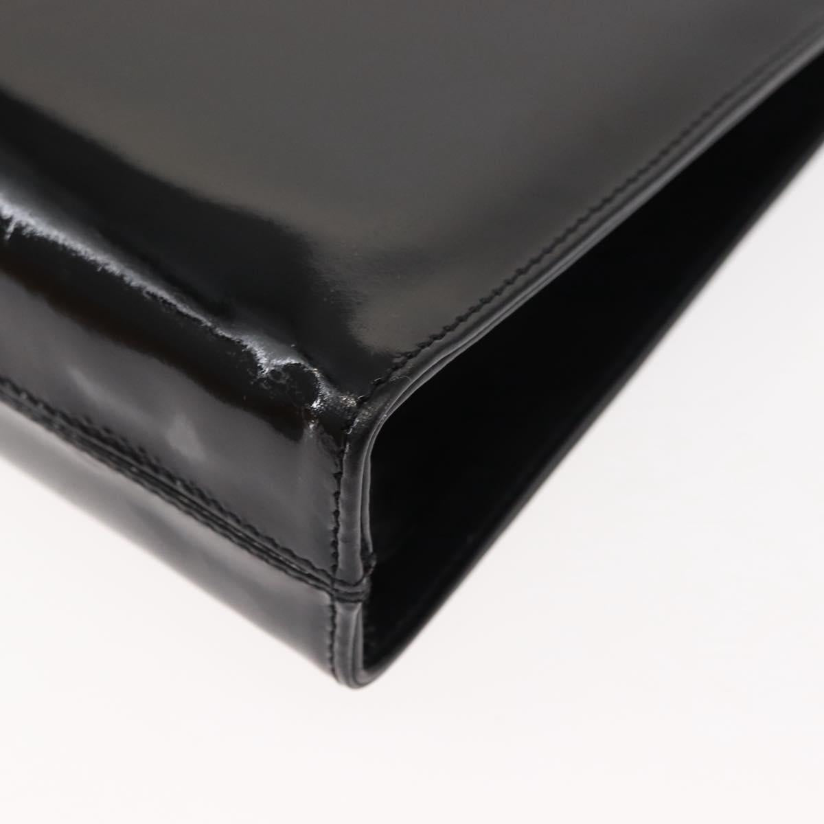 Salvatore Ferragamo Chain Gancini Shoulder Bag Enamel Black Gold Auth 147138