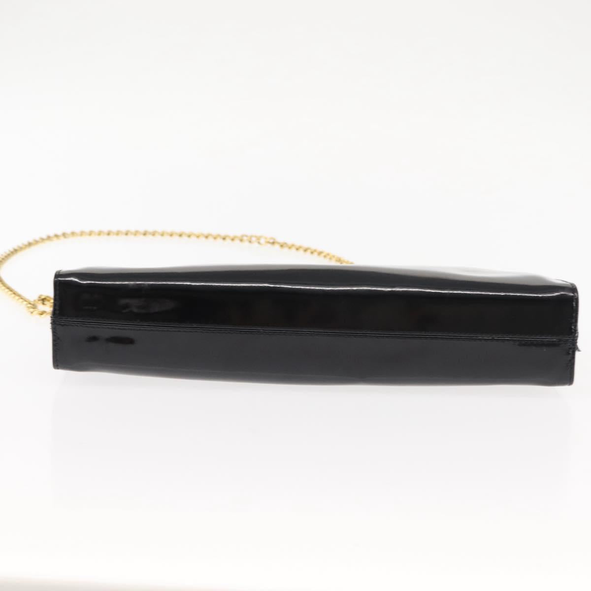 Salvatore Ferragamo Chain Gancini Shoulder Bag Enamel Black Gold Auth 147138