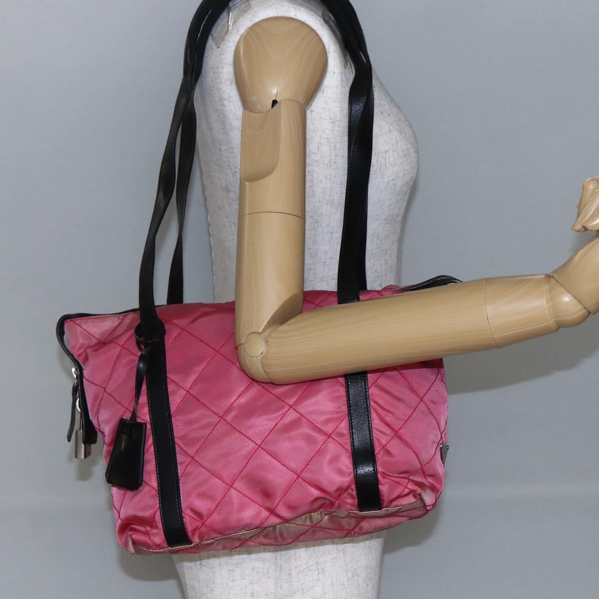 PRADA Shoulder Bag Nylon Leather Pink Black Silver Auth 147139