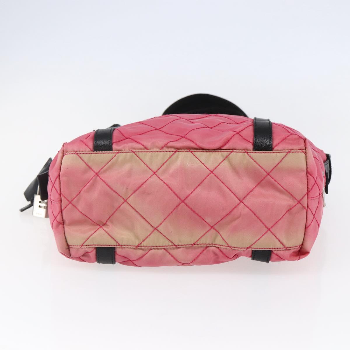PRADA Shoulder Bag Nylon Leather Pink Black Silver Auth 147139