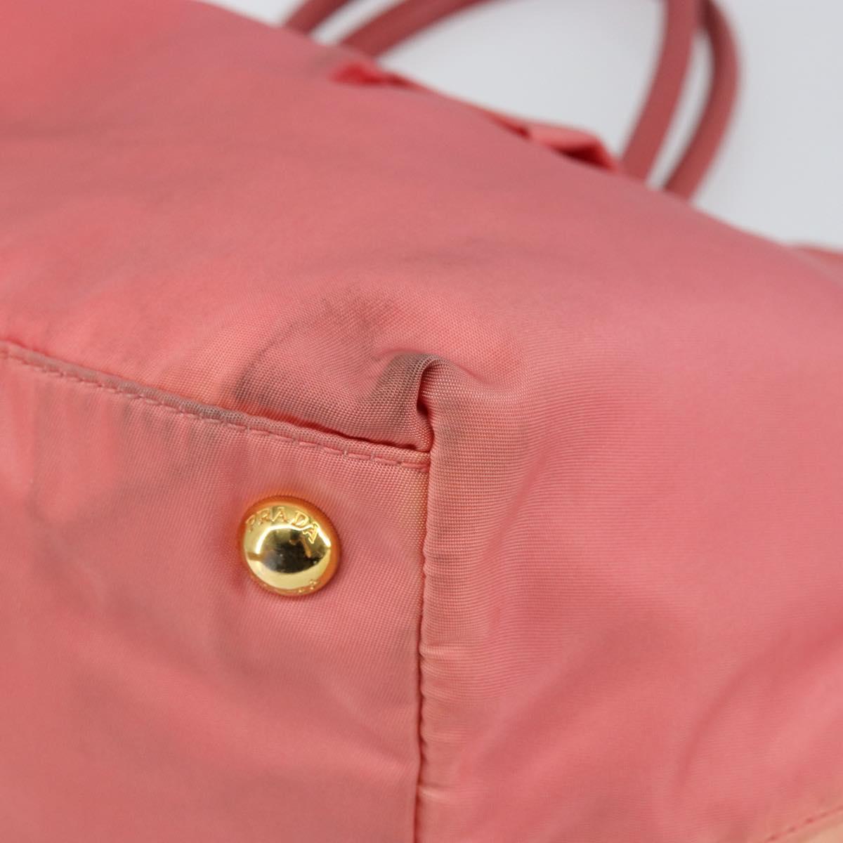 PRADA Hand Bag Nylon Pink Gold Auth 147140