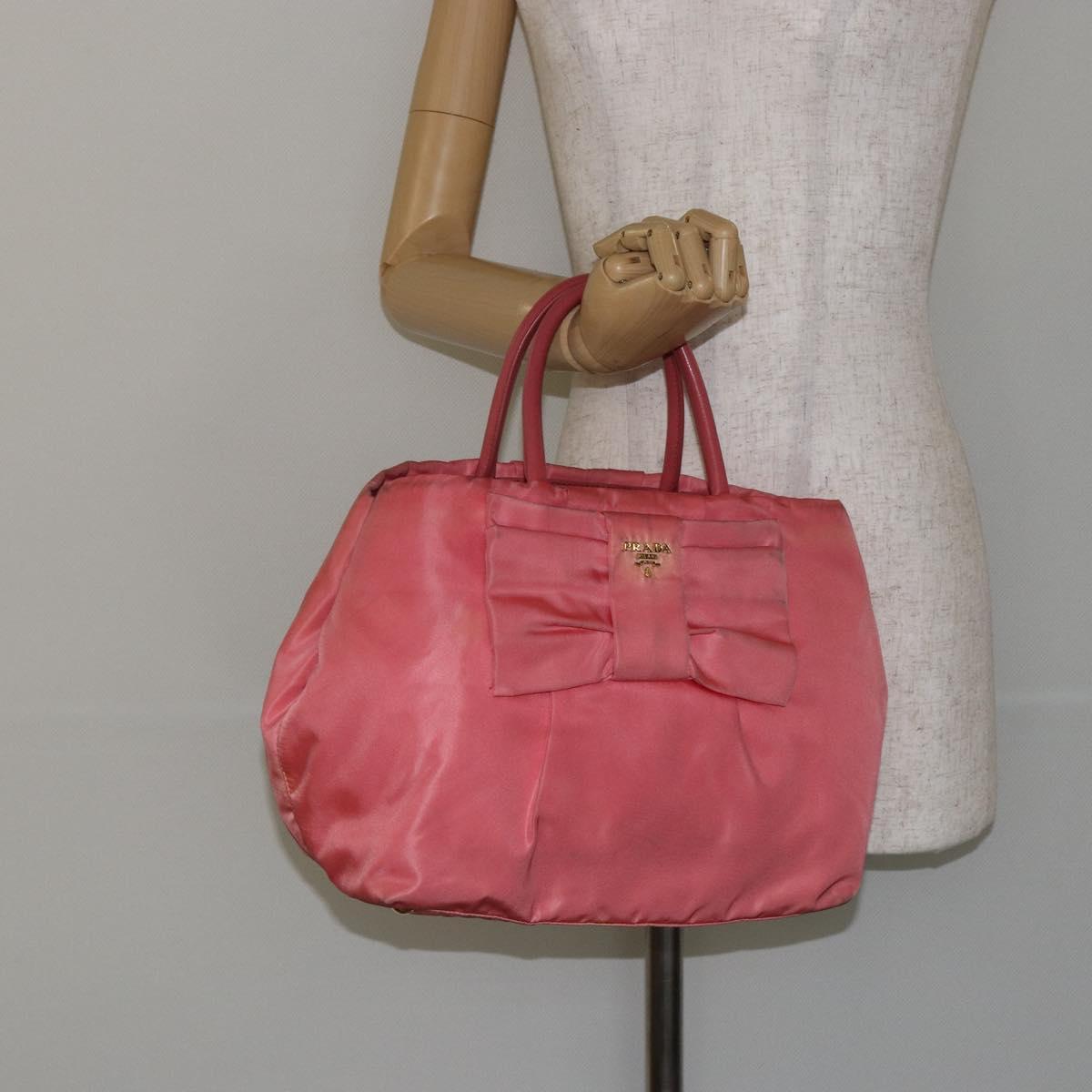 PRADA Hand Bag Nylon Pink Gold Auth 147140