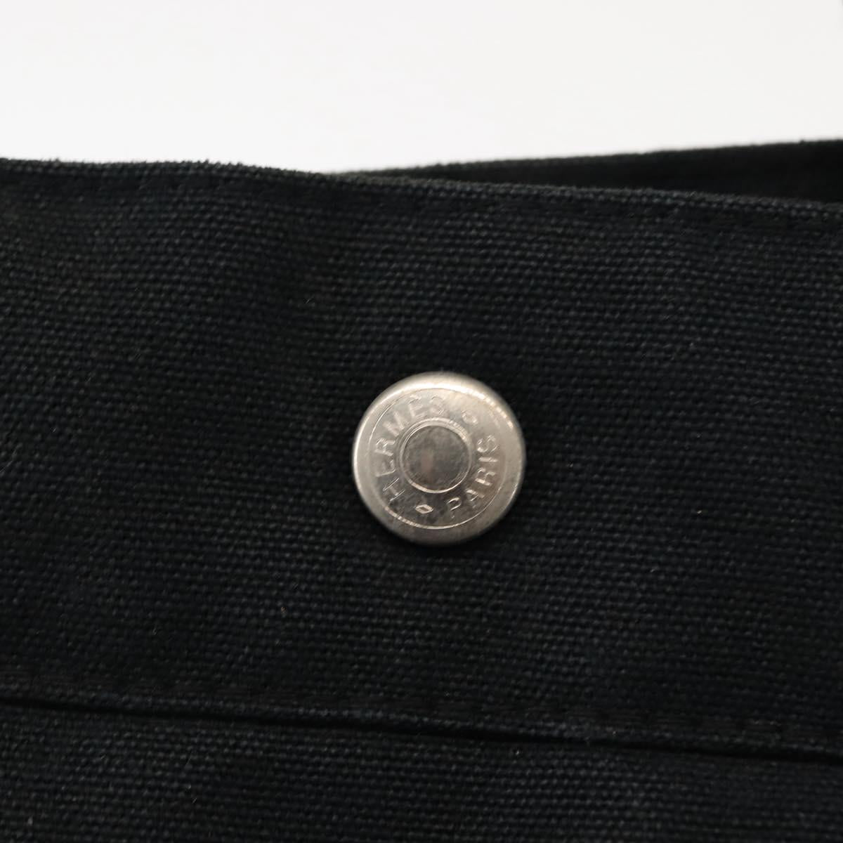 HERMES Fourre Tout MM Hand Bag Canvas Black Silver Auth 147142
