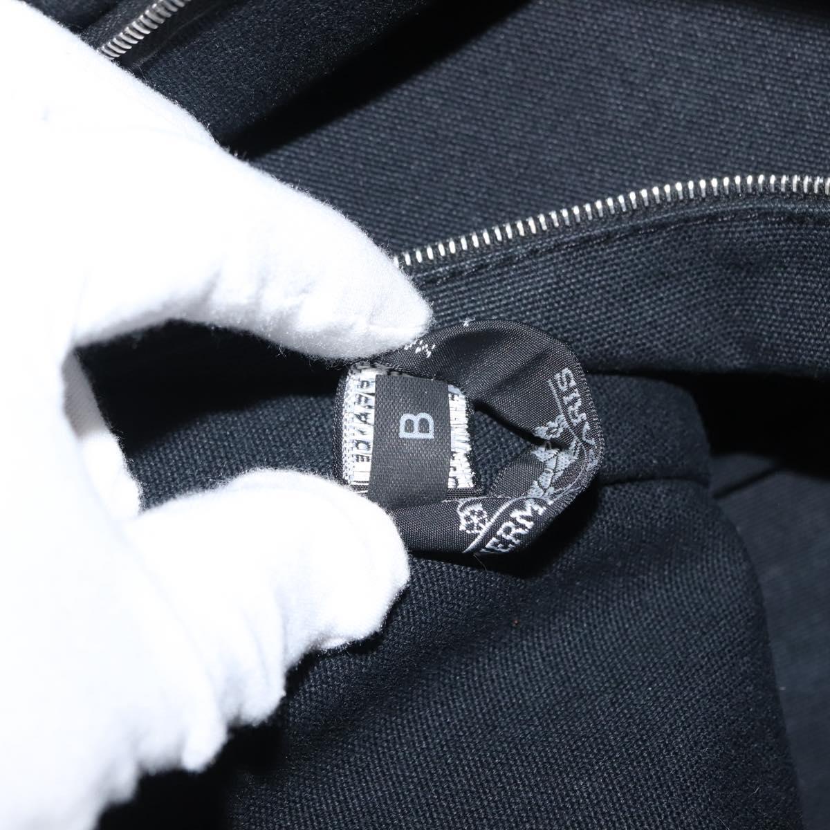 HERMES Fourre Tout MM Hand Bag Canvas Black Silver Auth 147142