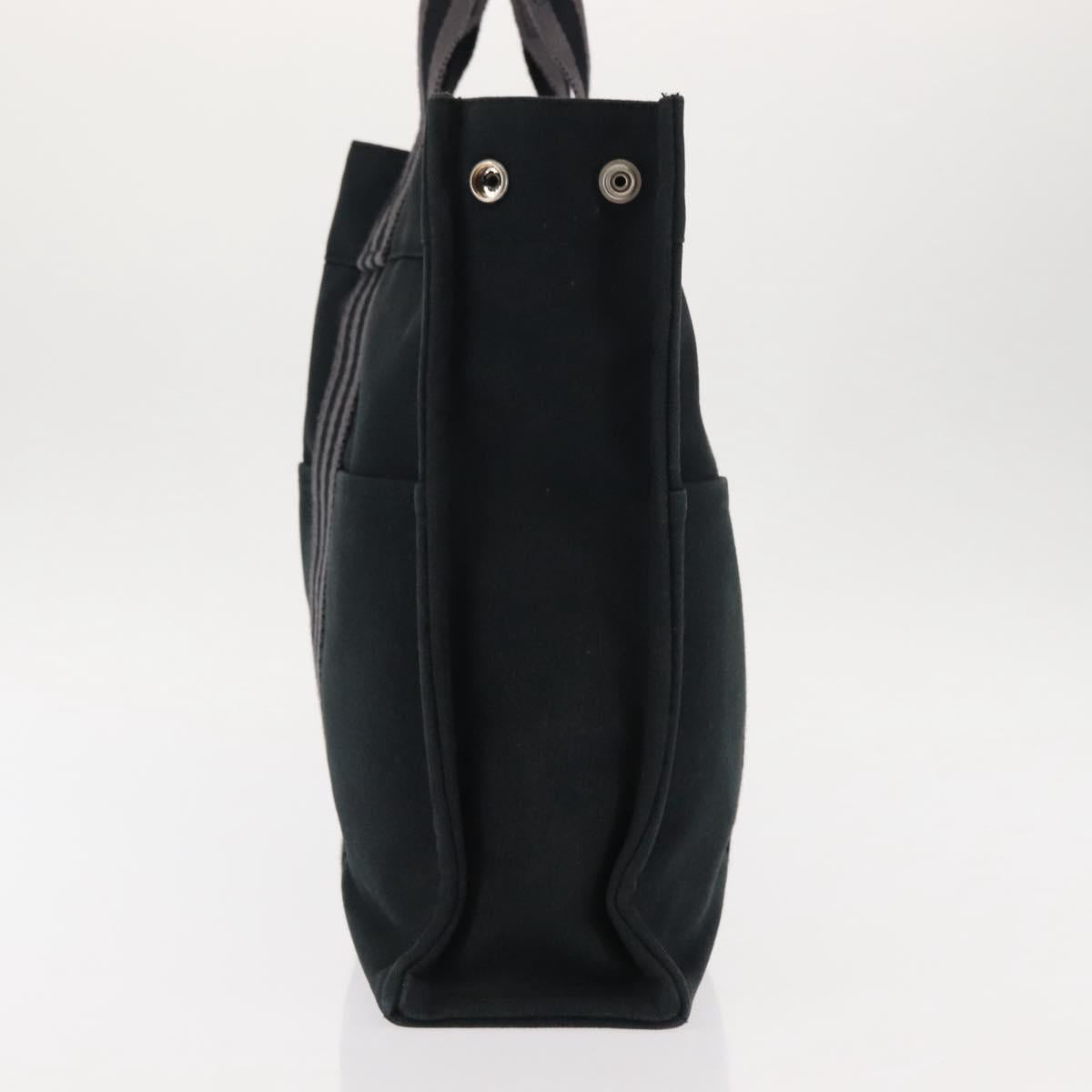 HERMES Fourre Tout MM Hand Bag Canvas Black Silver Auth 147142