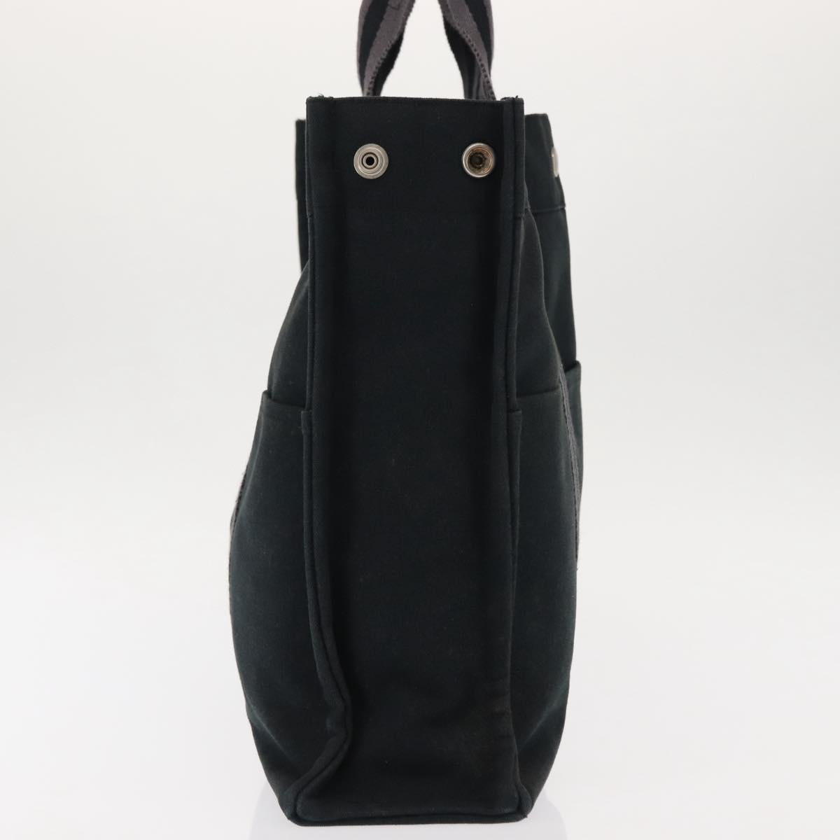 HERMES Fourre Tout MM Hand Bag Canvas Black Silver Auth 147142