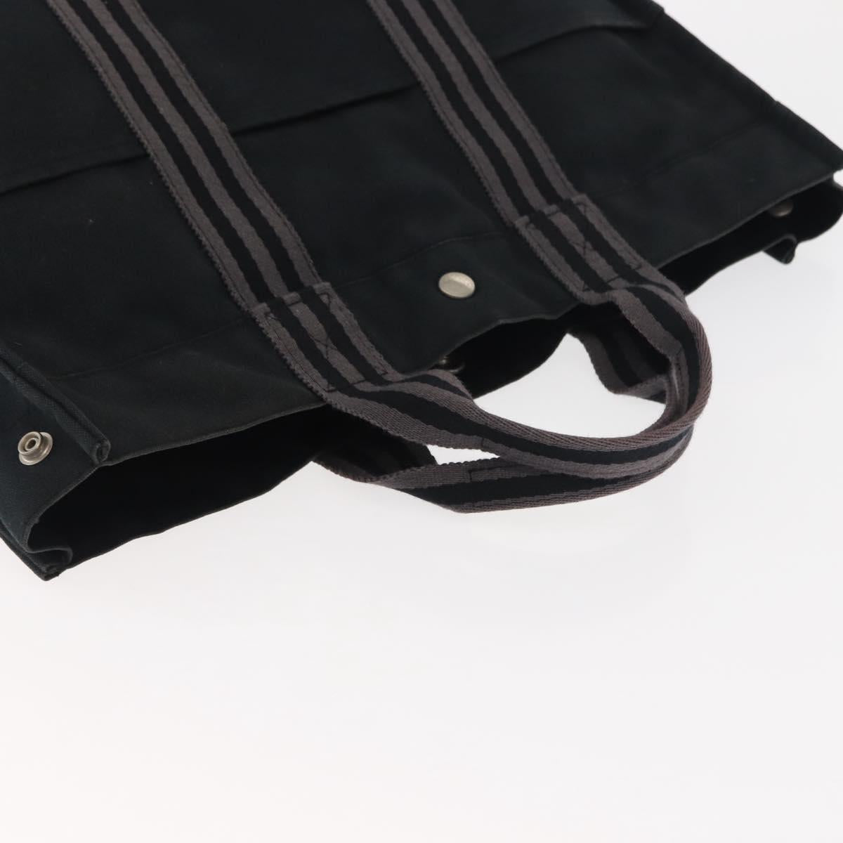 HERMES Fourre Tout MM Hand Bag Canvas Black Silver Auth 147142