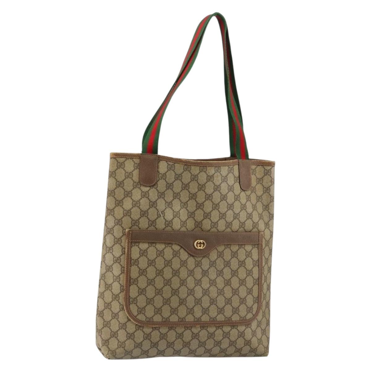 GUCCI GG Supreme Web Sherry Line Tote Bag PVC Beige Gold 002 58 6487 Auth 147143