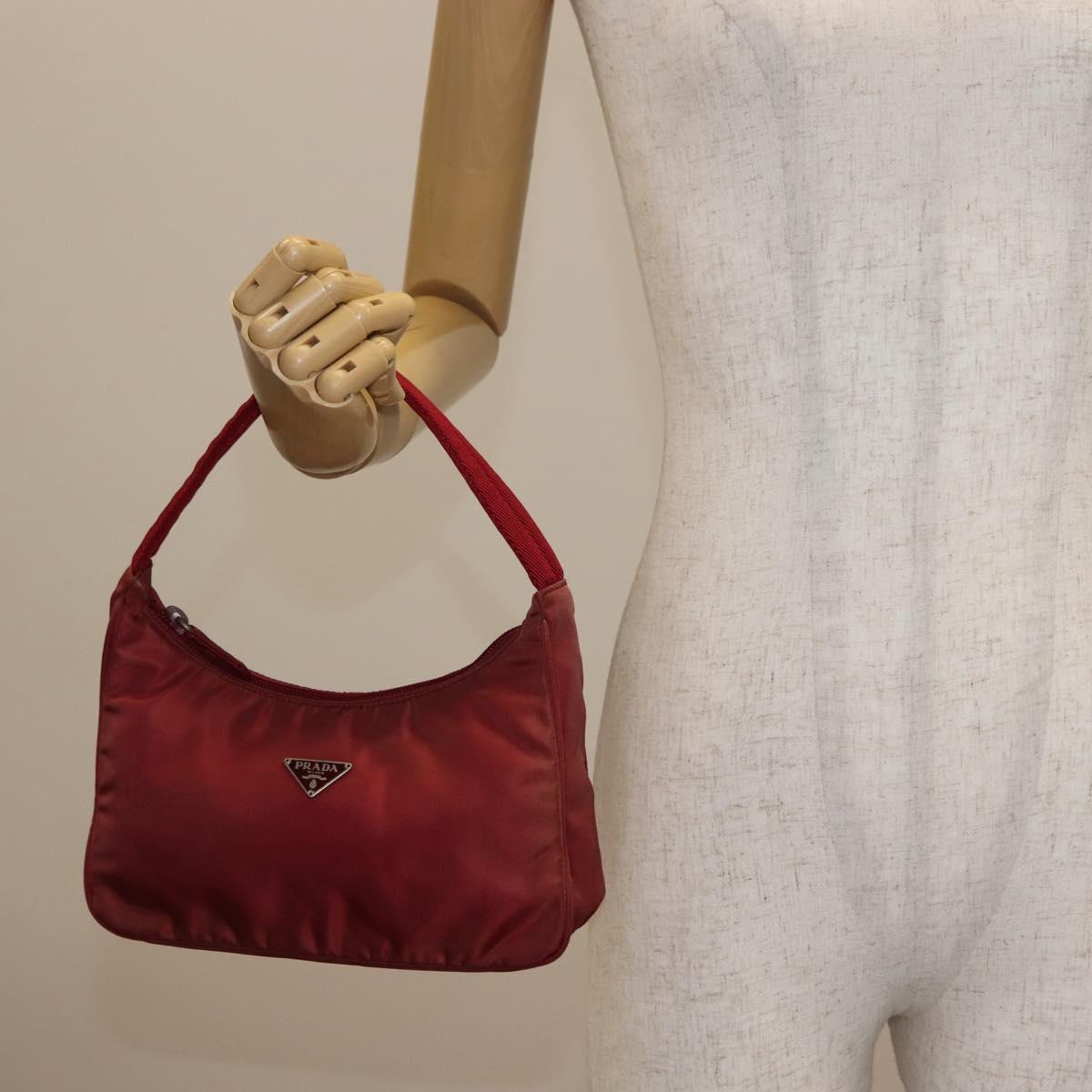 PRADA Hand Bag Nylon Red Silver Auth 147144