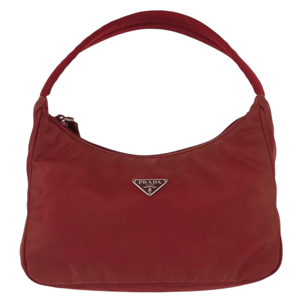 PRADA Hand Bag Nylon Red Silver Auth 147144