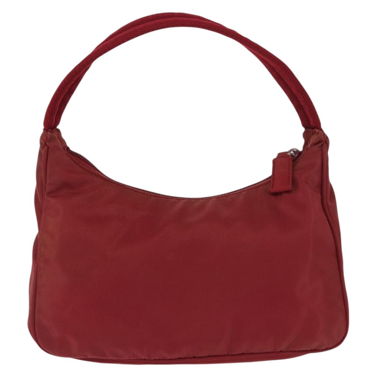 PRADA Hand Bag Nylon Red Silver Auth 147144
