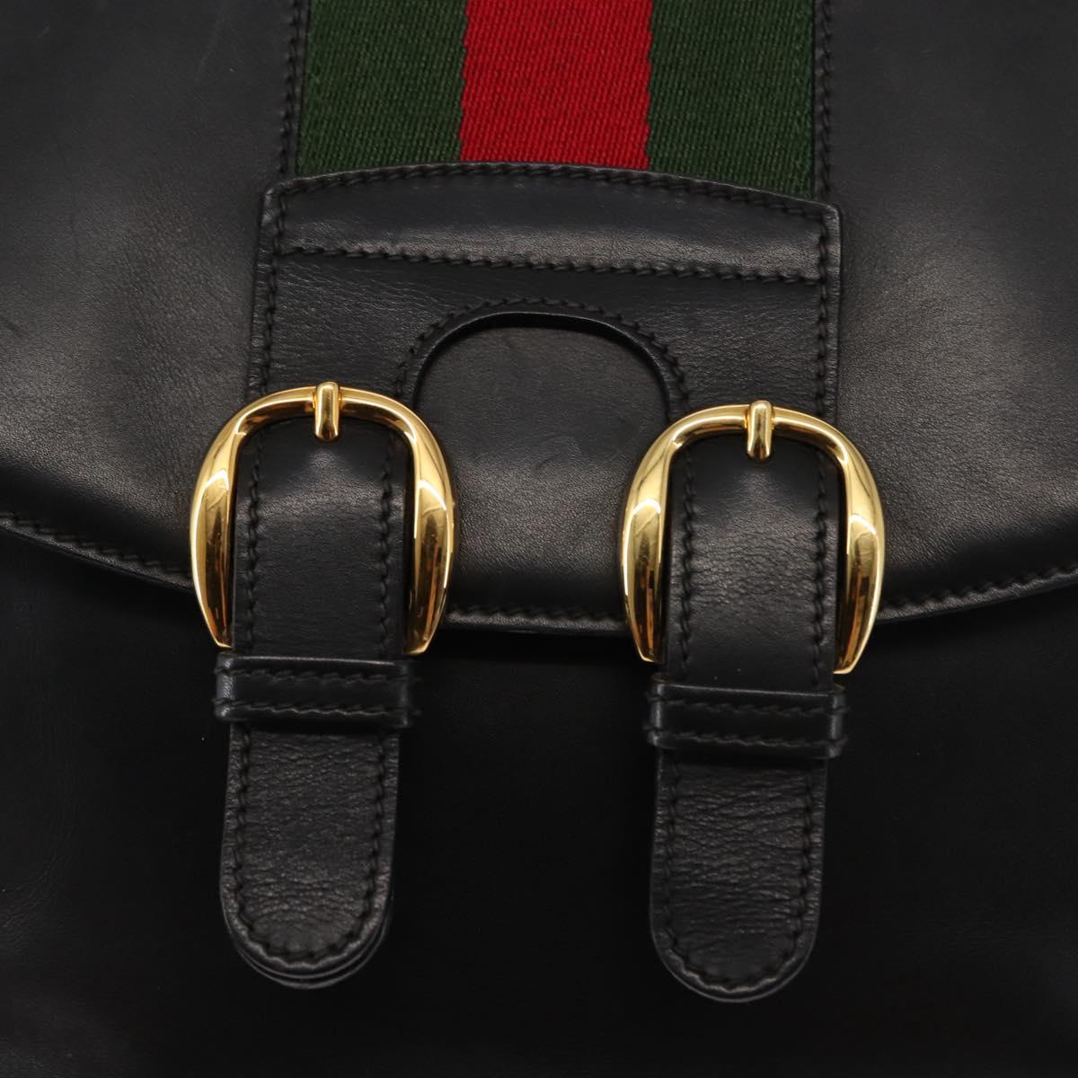 GUCCI Web Sherry Line Shoulder Bag Leather Black Gold 001 1014 1660 Auth 147145