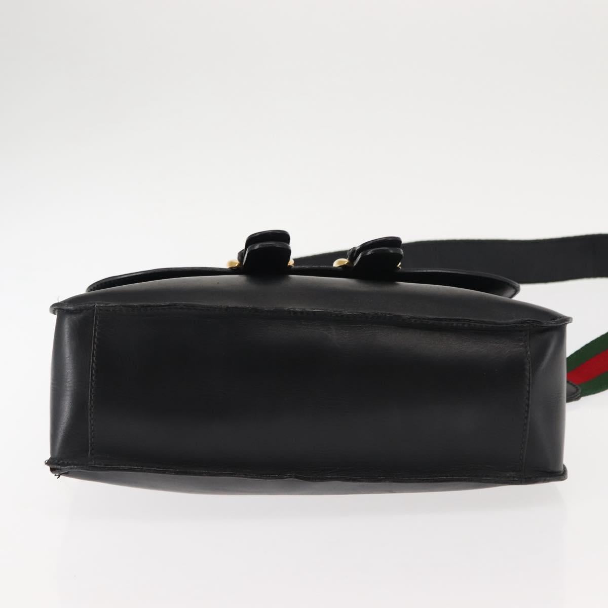 GUCCI Web Sherry Line Shoulder Bag Leather Black Gold 001 1014 1660 Auth 147145
