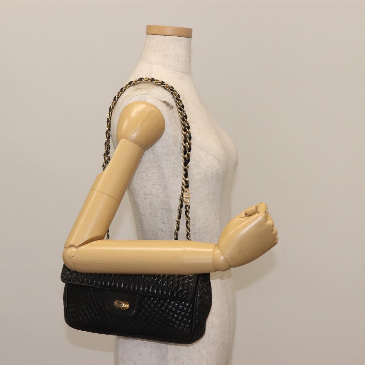 BALLY Chain Shoulder Bag Leather Black Auth 147146