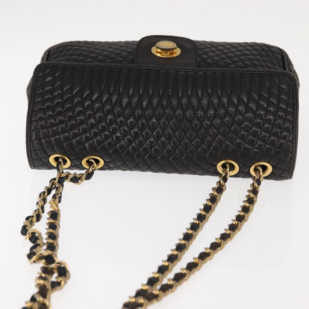 BALLY Chain Shoulder Bag Leather Black Auth 147146