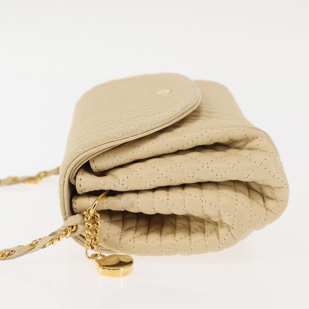 BALLY Chain Shoulder Bag Leather Ivory Auth 147147