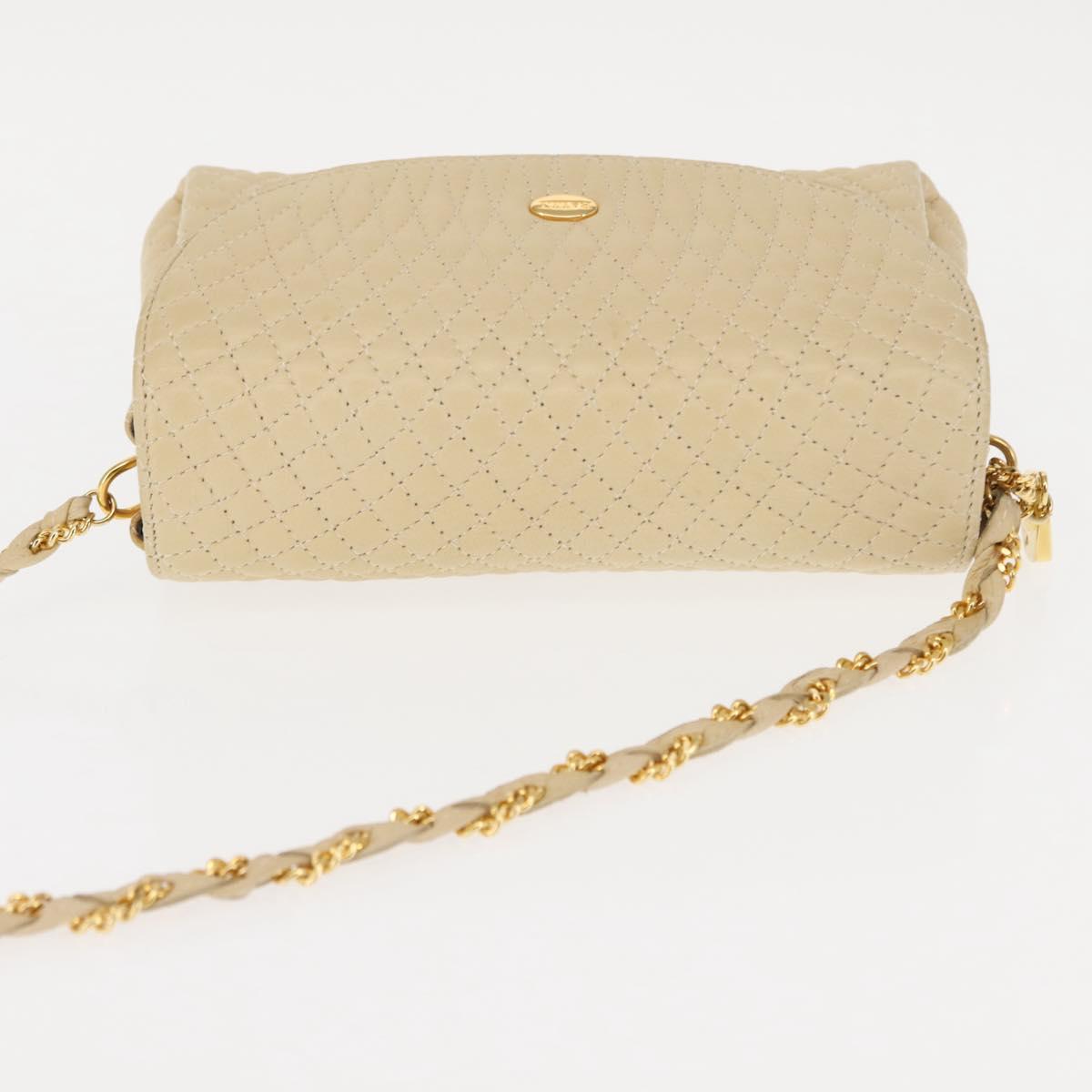 BALLY Chain Shoulder Bag Leather Ivory Auth 147147
