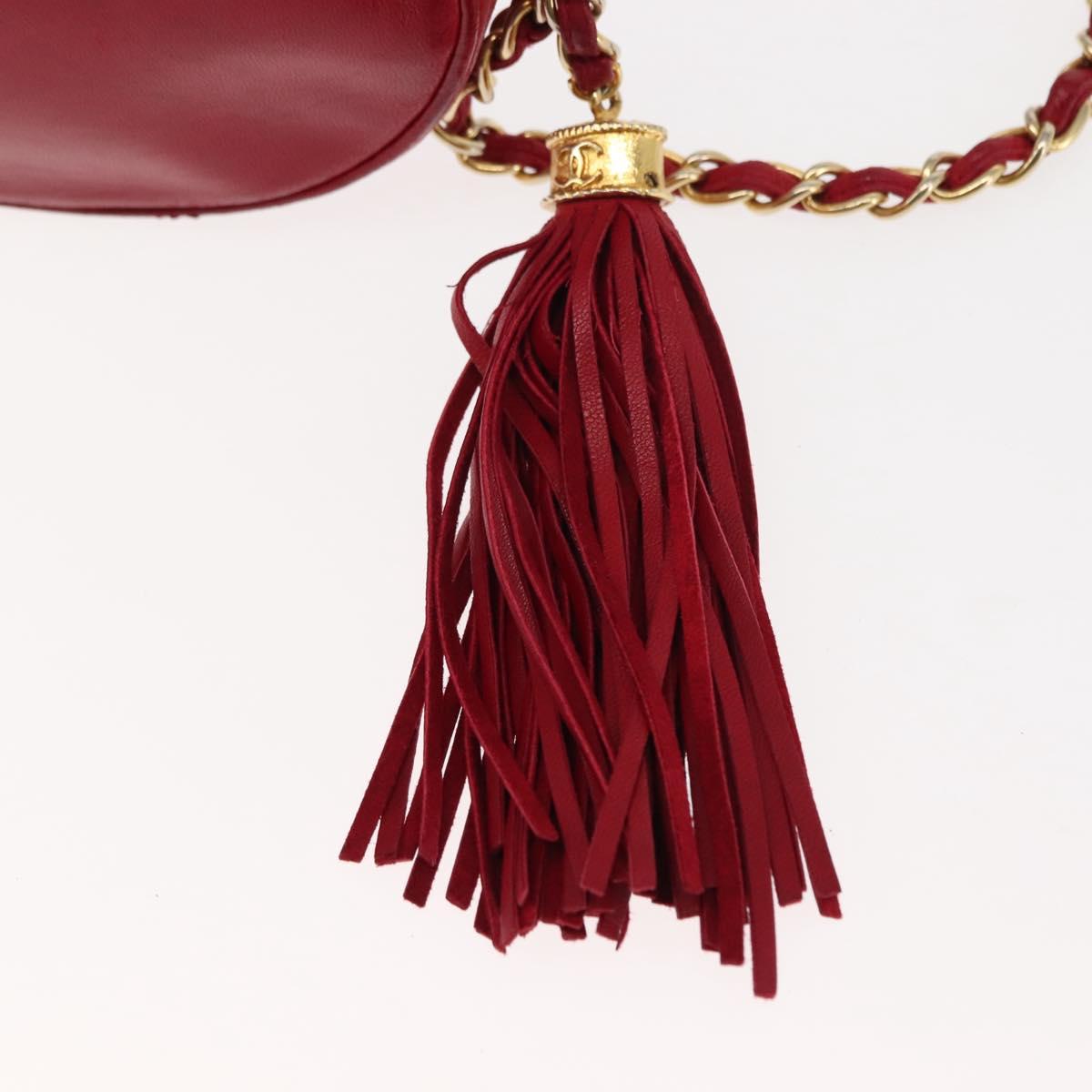 CHANEL COCO Mark Chain Shoulder Bag Lamb Skin Red CC Auth 147148