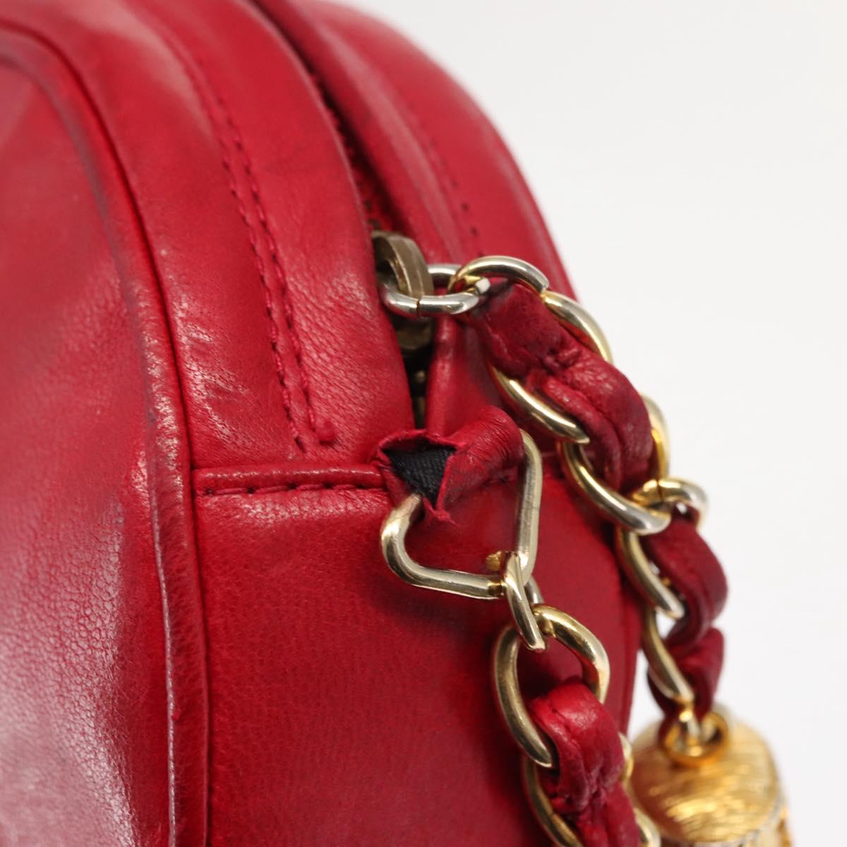 CHANEL COCO Mark Chain Shoulder Bag Lamb Skin Red CC Auth 147148