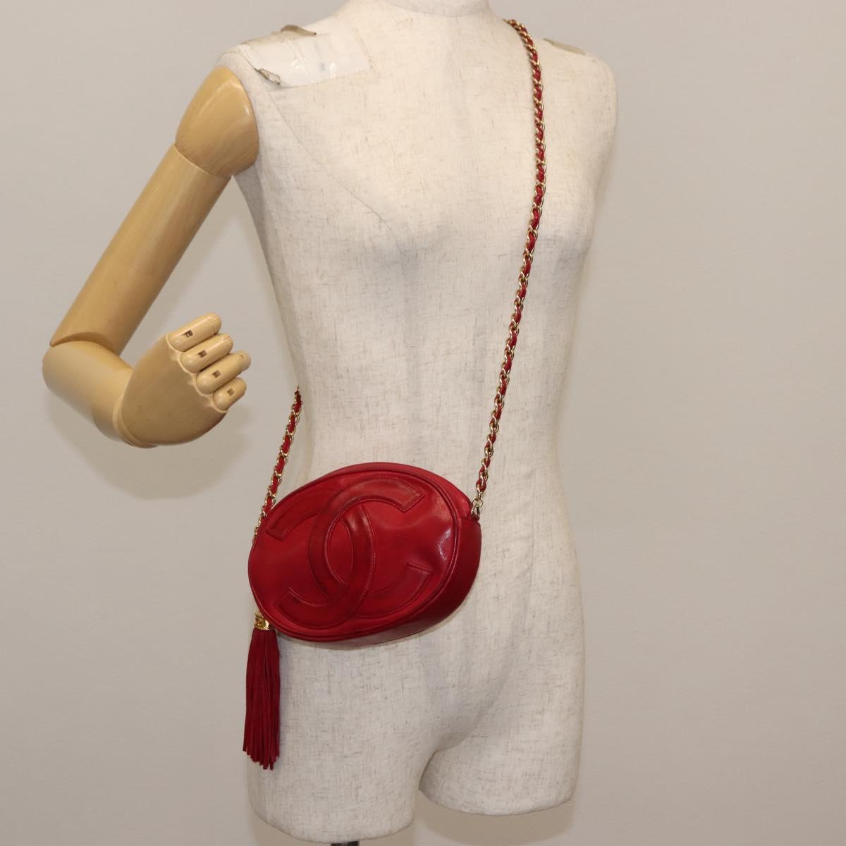 CHANEL COCO Mark Chain Shoulder Bag Lamb Skin Red CC Auth 147148