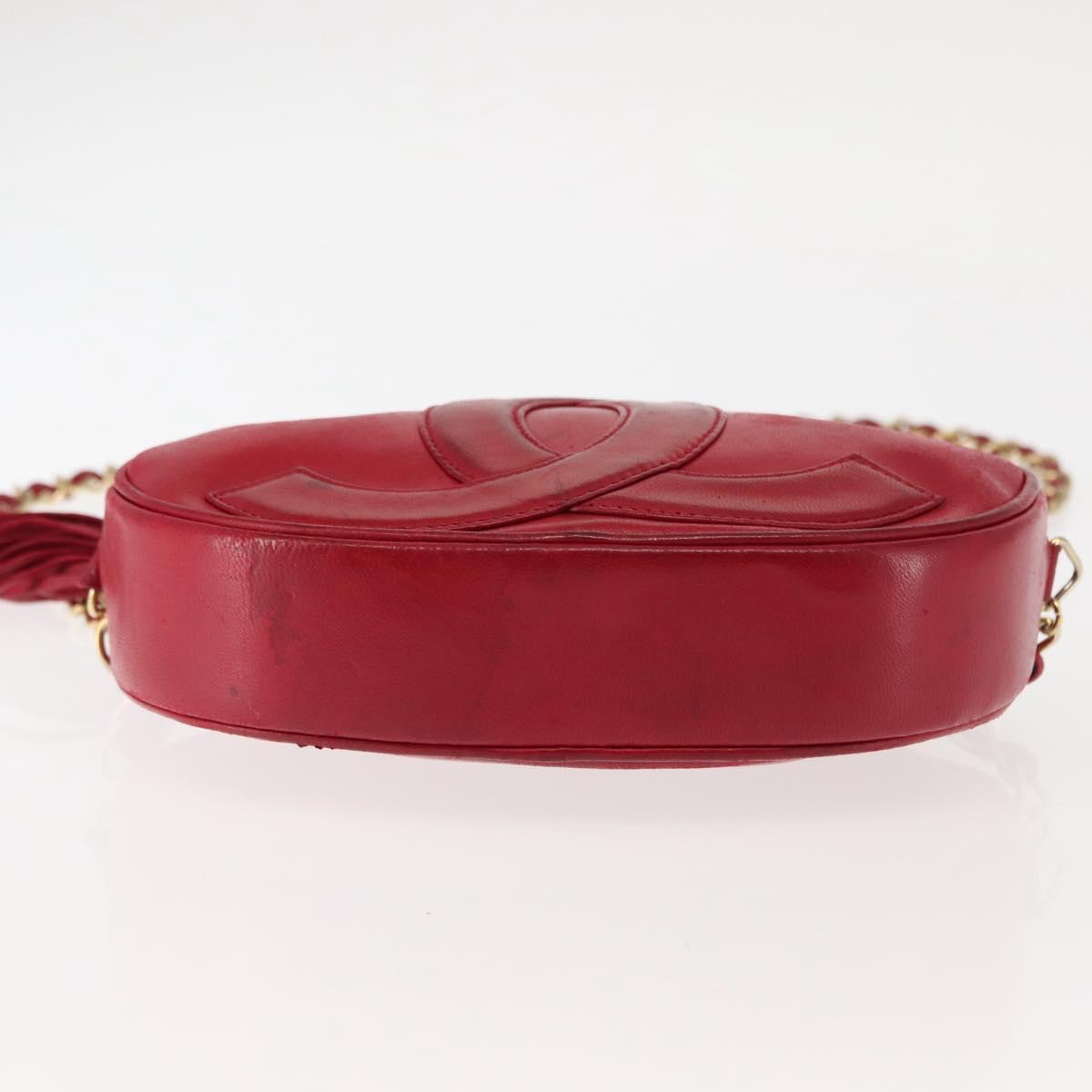 CHANEL COCO Mark Chain Shoulder Bag Lamb Skin Red CC Auth 147148