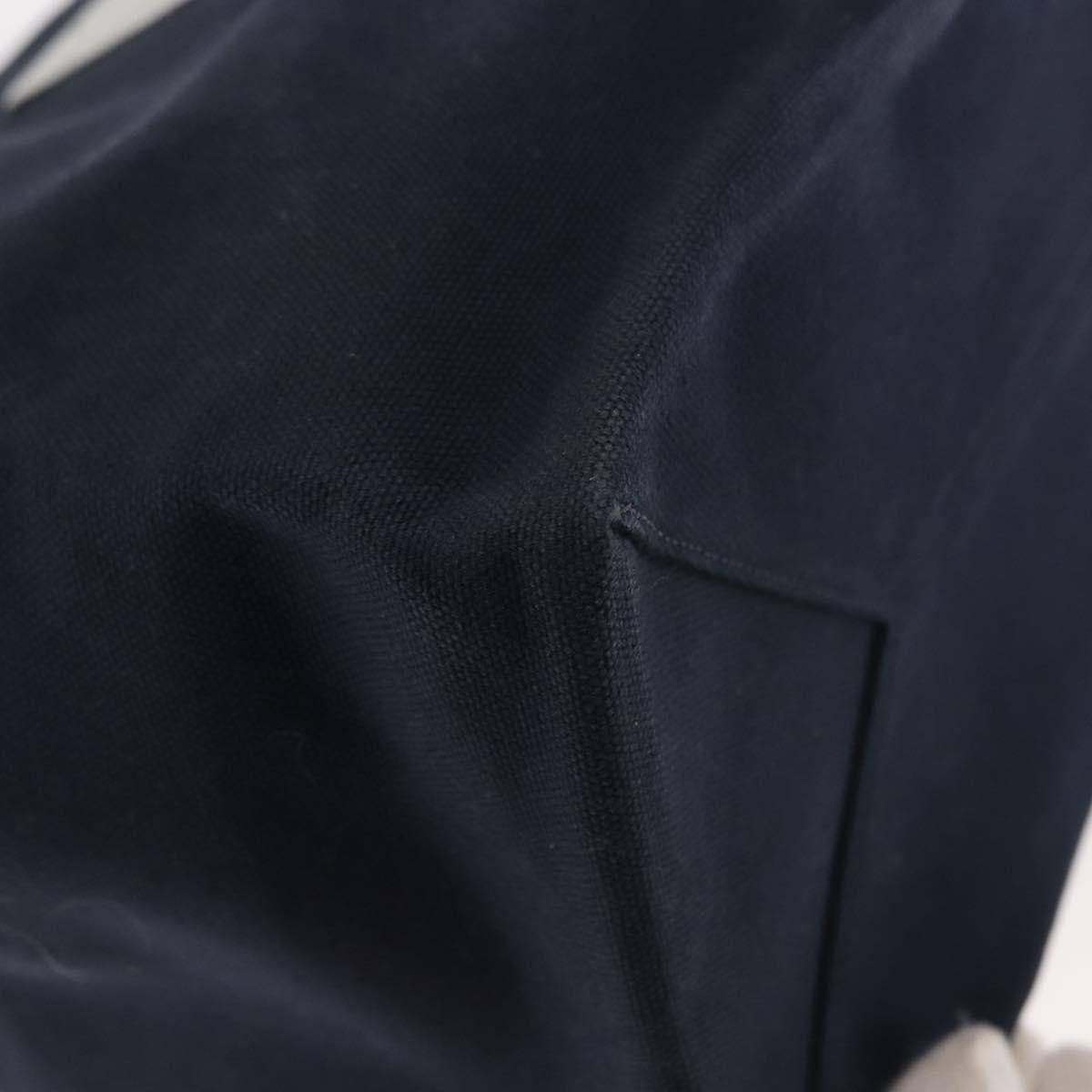 CHANEL Choco Bar Chain Tote Bag No5 Canvas Navy Silver CC Auth 147149