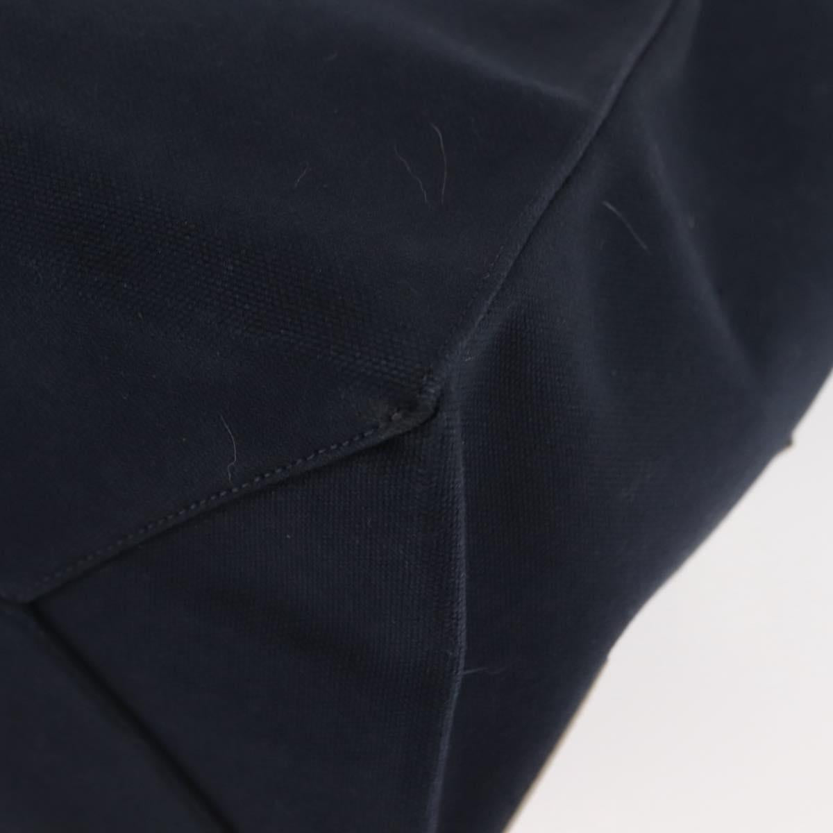 CHANEL Choco Bar Chain Tote Bag No5 Canvas Navy Silver CC Auth 147149