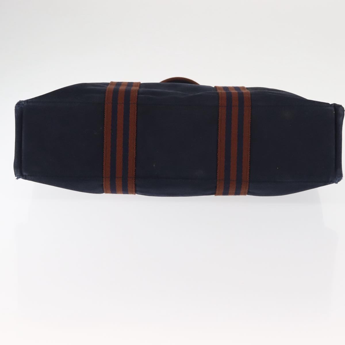 HERMES Fourre ToutMM Hand Bag Canvas Navy Brown Auth 147150