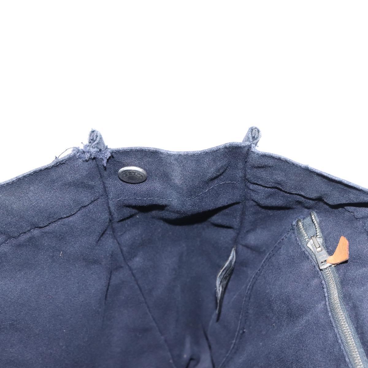 HERMES Fourre ToutMM Hand Bag Canvas Navy Brown Auth 147150